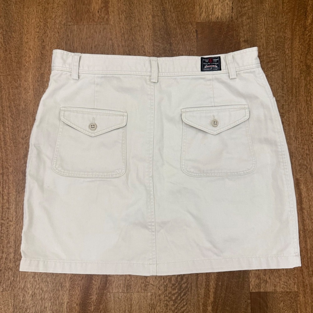 Ralph Lauren Sport Chino Mini Skirt Beige Cotton Twill Size 10 Preppy Golf - Picture 2 of 4